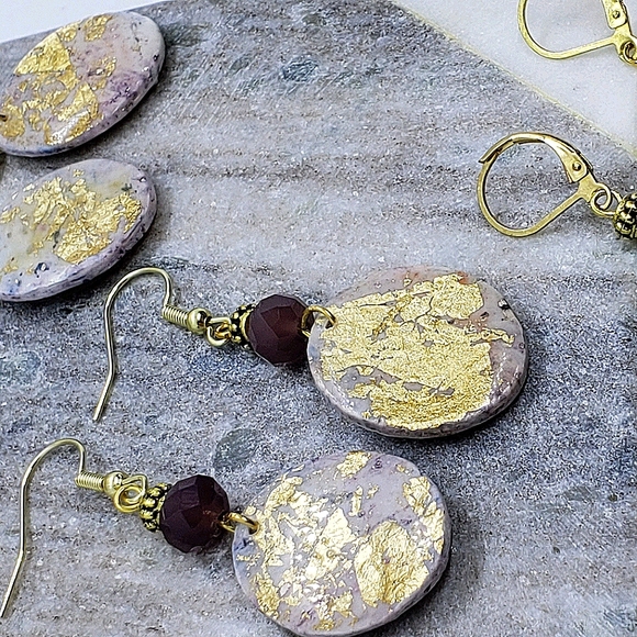 Acrylic coated clay oval earrings - Picture 4 of 6